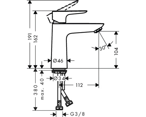 HANSGROHE Wastafelkraan Talis E 71126000 Chroom 4 HANSGROHE Wastafelkraan Talis E 71126000 Chroom - Afbeelding 2