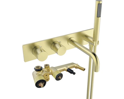 Complete Inbouw Badthermostaatset Met Omstelling Chic Geborsteld Messing 4 Complete Inbouw Badthermostaatset Met Omstelling Chic Geborsteld Messing - Afbeelding 2
