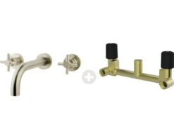 Complete Inbouw Wastafelkraan 2-knops Prima Cross Geborsteld Staal